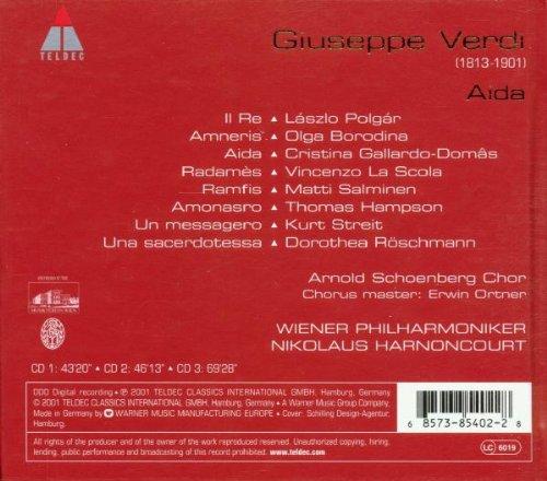 VERDI: AIDA - Cristina Gallardo-Domâs, Vincenzo La Scola, Olga Borodina, Thomas Hampson, Matti Salminen, László Polgár, Arnold Schoenberg Chor, Wiener Philharmoniker, Nikolaus Harnoncourt (3 CDs)