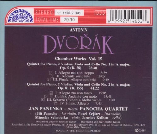 DVORAK: Piano Quintets Nos. 1 & 2 - Jan Panenka, Panocha Quintet