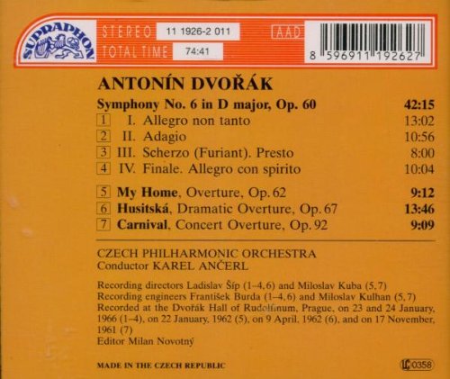 Dvorak: Symphony No. 6; My Home, Husitska, Carnival - Karel Ancerl, Czech Philharmonic