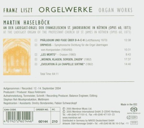 LISZT: ORGAN WORKS VOL 2 - Martin Haselbock