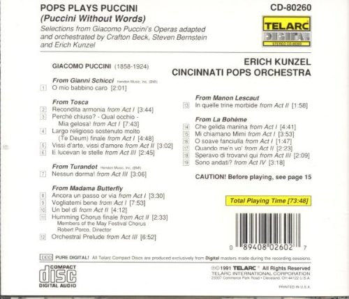 POPS PLAYS PUCCINI (ARRANGEMENTS FOR ORCHESTRA) - Erich Kunzel, Cincinnati Pops