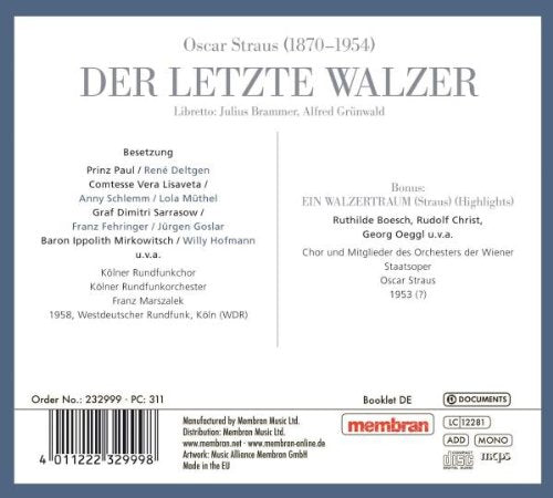 STRAUS: DER LETZTE WALZER (2 CDS)