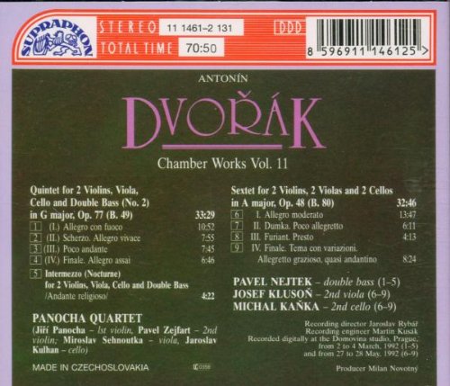 DVORAK: String Quintet No. 2, Op. 77; Intermezzo, Sextet - Panocha Quartet, Kluson, Kanka