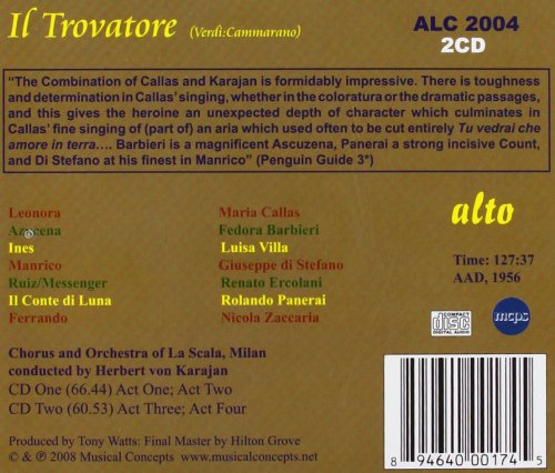VERDI: IL TROVATORE - MARIA CALLAS, GIUSEPPE DI STEFANO, HERBERT VON KARAJAN, LA SCALA (2 CDS)