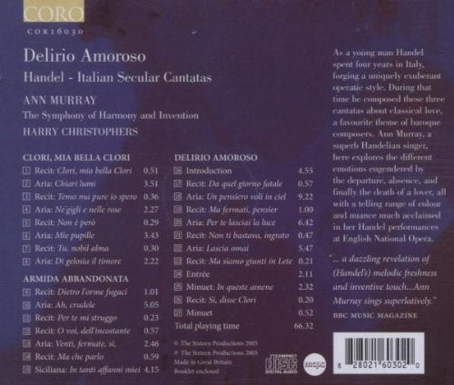 Delirio Amoroso: Handel Italian Secular Cantatas - Ann Murray, The Sixteen, The Symphony Of Harmony And Invention