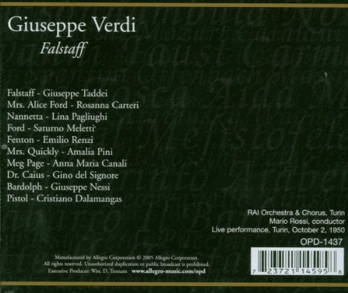 VERDI: FALSTAFF - CARTERI; PAGLIUGHI (1950)