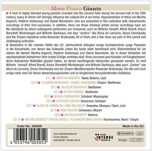 MORE PIANO GIANTS - ARGERICH, ARRAU, BARENBOIM and MORE (10 CDS)