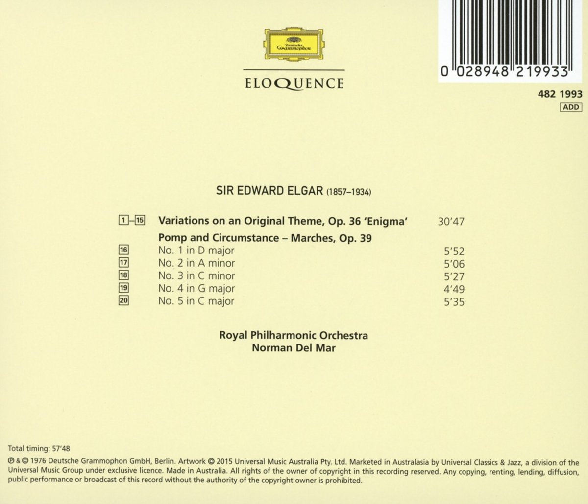 ELGAR: ENIGMA VARIATIONS, POMP AND CIRCUMSTANE MARCH - ROYAL PHILHARMONIC, NORMAN DEL MAR
