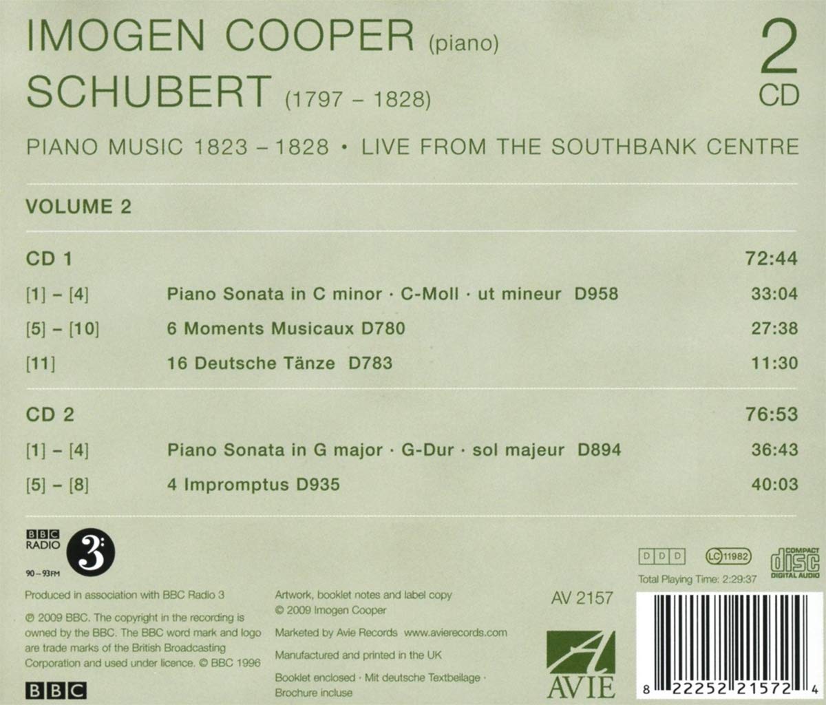Schubert: Sonatas, Vol 2: Imogen Cooper (2 CDS)