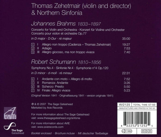 Brahms: Violin Concerto; Schumann: Symphony No. 4 - Thomas Zehetmair, Northern Sinfonia
