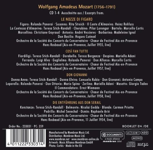 Mozart: Operas Live from Aix-en-Provence - Berganza/Streich/Gedda/Rosbaud (4 CDs)