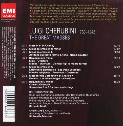 CHERUBINI: MASSES, OVERTURES, MOTETS - MUTI, MARRINER (7 CDS)