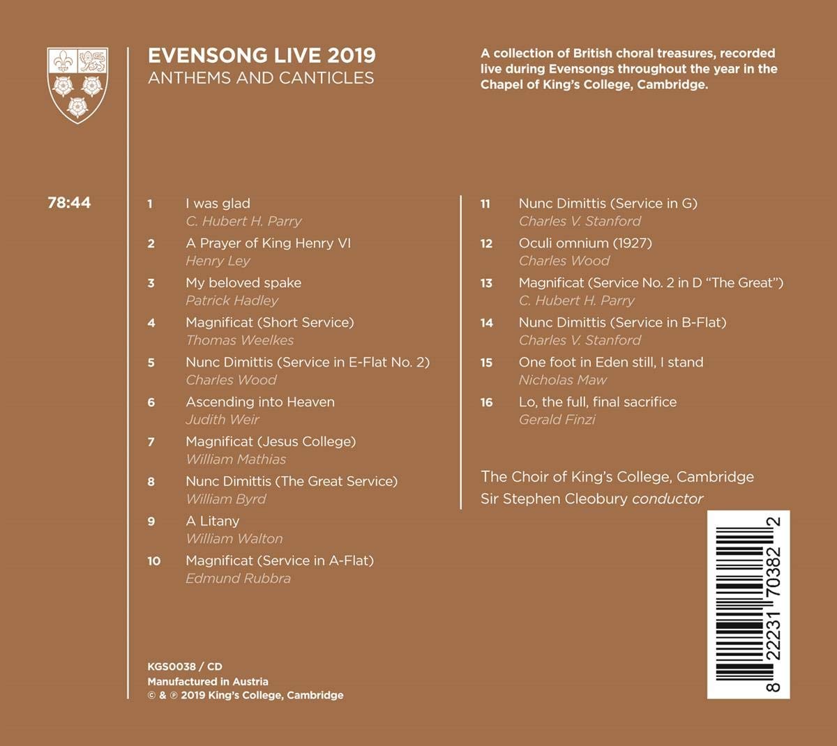 Evensong Live 2019: Anthems And Canticles - The Choir of King's College Cambridge