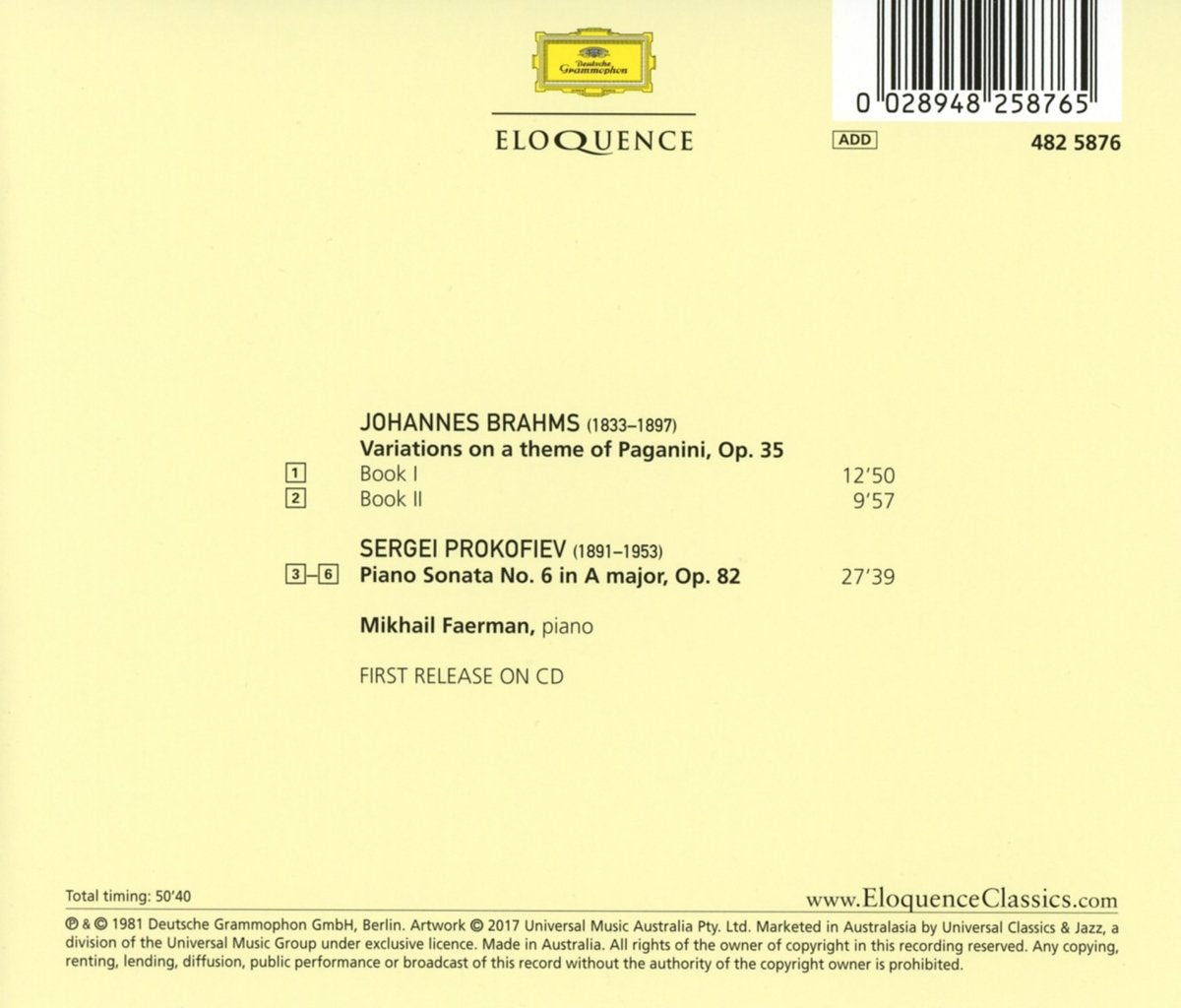 BRAHMS: Paganini Variations; PROKOFIEV: Sonata No. 6 - Mikhail Faerman