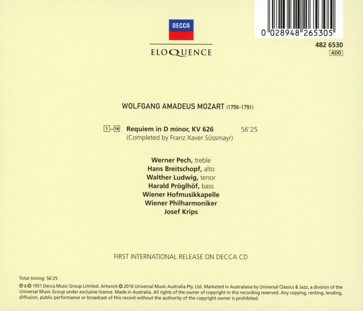 MOZART: REQUIEM - KRIPS, VIENNA PHILHARMONIC