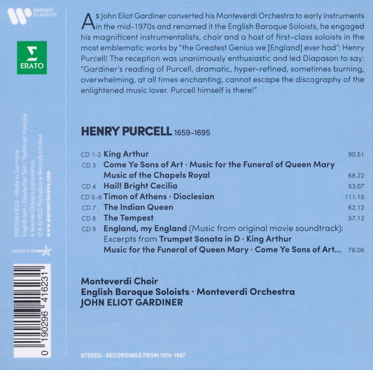 PURCELL: King Arthur, Music for Queen Mary, The Indian Queen, The Tempest and More - John Eliot Gardiner, Monteverdi Orchestra, English Baroque Soloists (9 CDs & Free Digital Boxed Set)