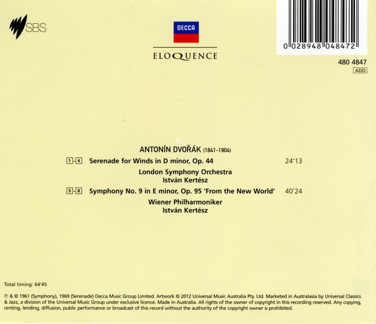 DVORAK: SYMPHONY NO. 9; SERENADE FOR WIND INSTRUMENTS - KERTESZ, VIENNA PHILHARMONIC, LONDON SYMPHONY