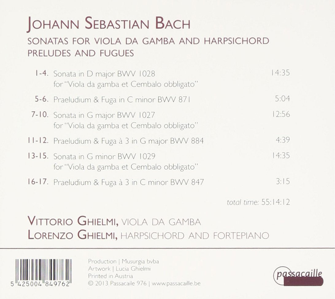 Bach, J.S.: Sonatas for Viola da Gamba & Harpsichord - Vittorio & Lorenzo Ghielmi