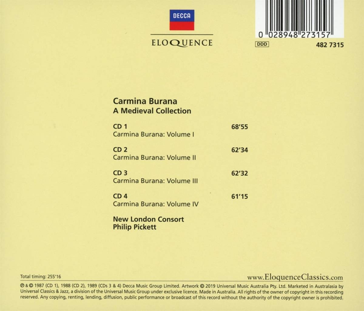 CARMINA BURANA: A MEDIEVAL COLLECTION - PICKETT, NEW LONDON CONSORT (4 CDS)