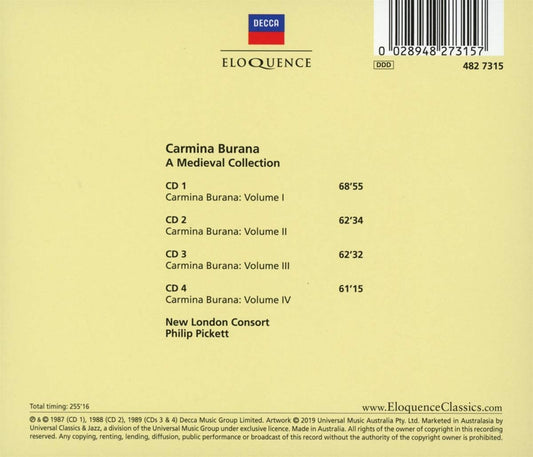 CARMINA BURANA: A MEDIEVAL COLLECTION - PICKETT, NEW LONDON CONSORT (4 CDS)