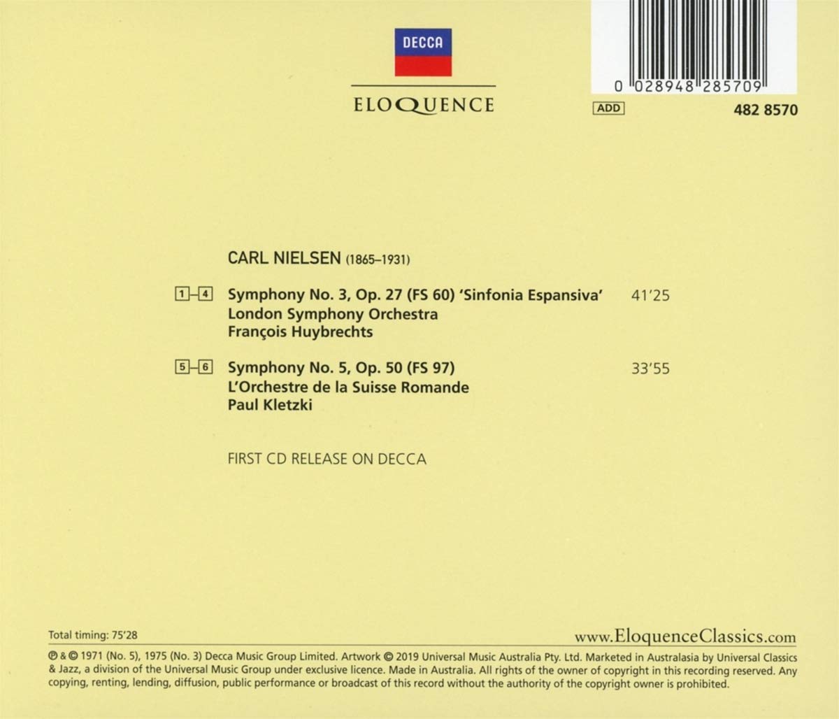 NIELSEN: SYMPHONIES 3 & 5 - KLETZKI, HUYBRECHTS