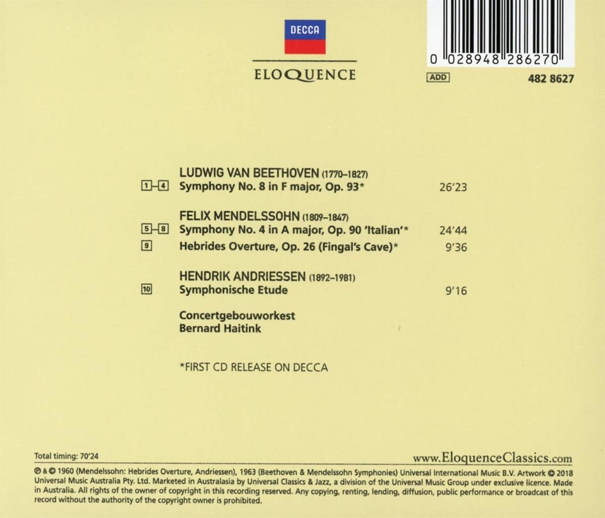 BERNARD HAITINK: THE EARLY YEARS (BEETHOVEN, MENDELSSOHN, ANDRIESSEN)