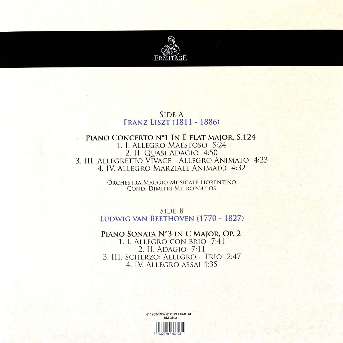 LISZT: Piano Concerto No. 1; BEETHOVEN: Sonata No. 3, Op. 2 - Michelangeli (180g LP)