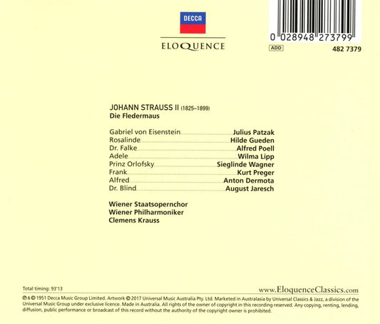 STRAUSS: DIE FLEDERMAUS - CLEMENS KRAUSS, VIENNA PHILHARMONIC (2 CDS)