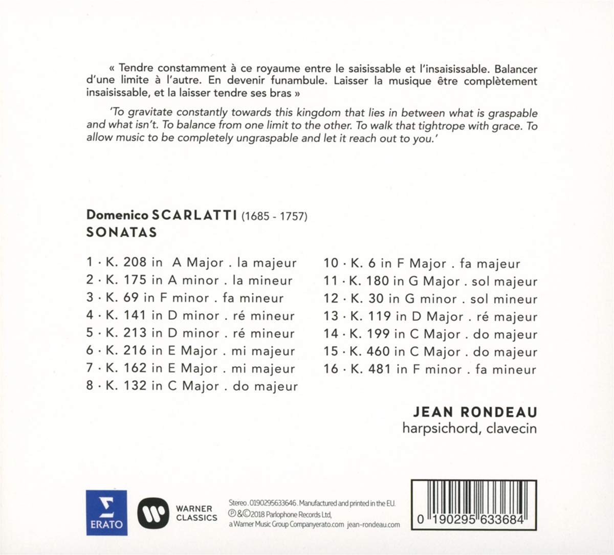 DOMENICO SCARLATTI: SONATAS ( JAPANESE HIGH QUALITY CD) RONDEAU, JEAN