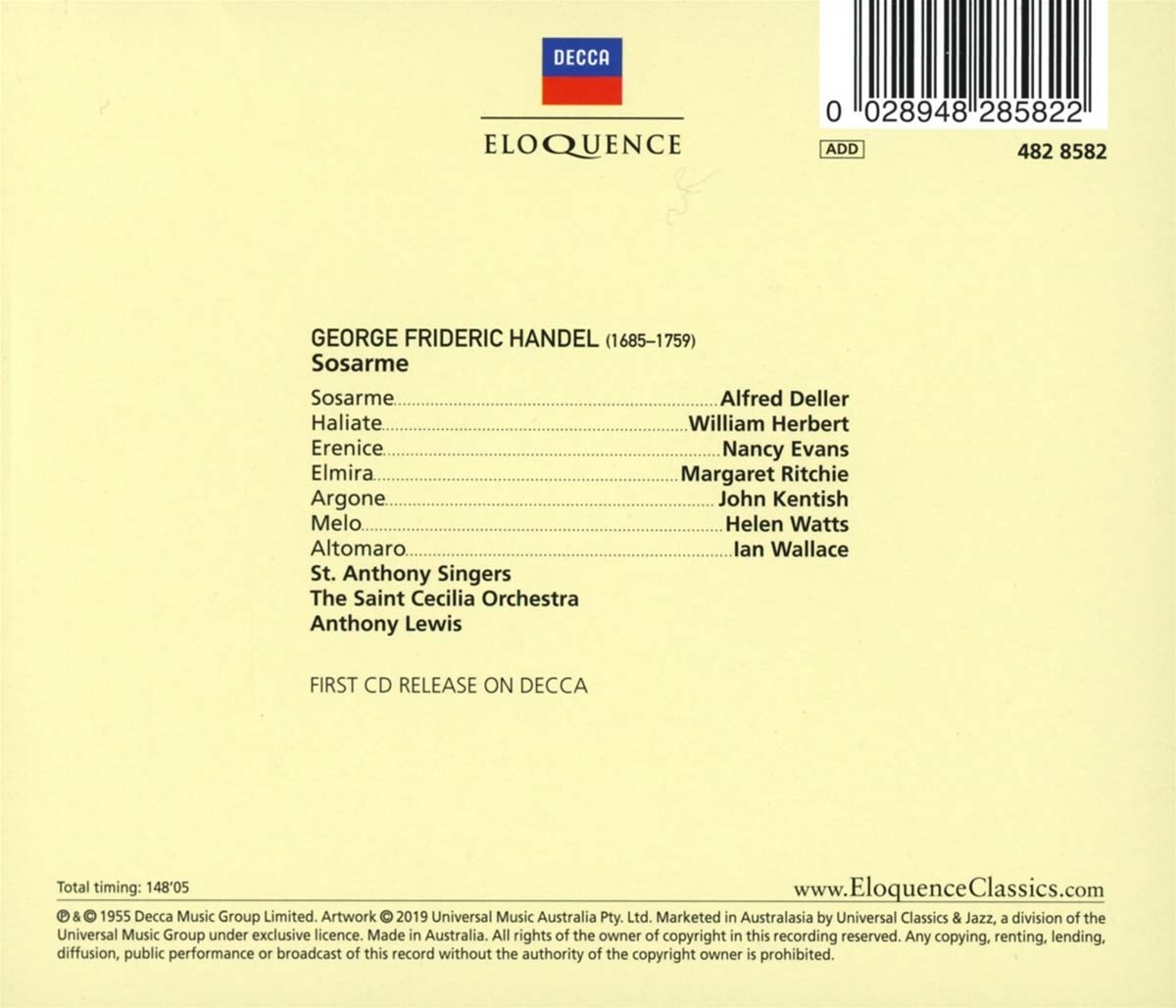 HANDEL: SOSARME - DELLER, LEWIS, ST. ANTHONY SINGERS (2 CDS)