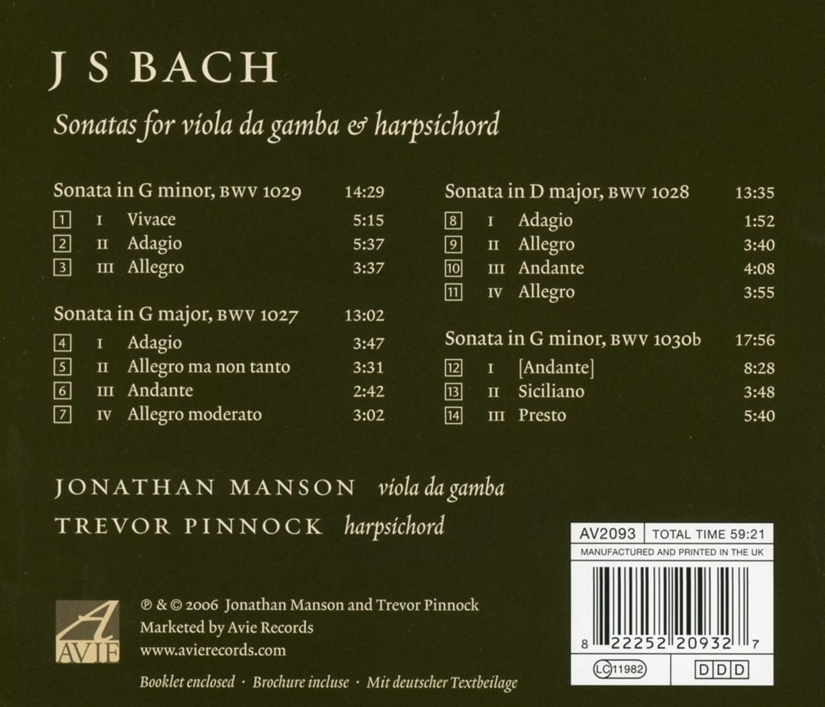 Bach: Sonatas for Viola da Gamba - Trevor Pinnock, Jonathan Manson