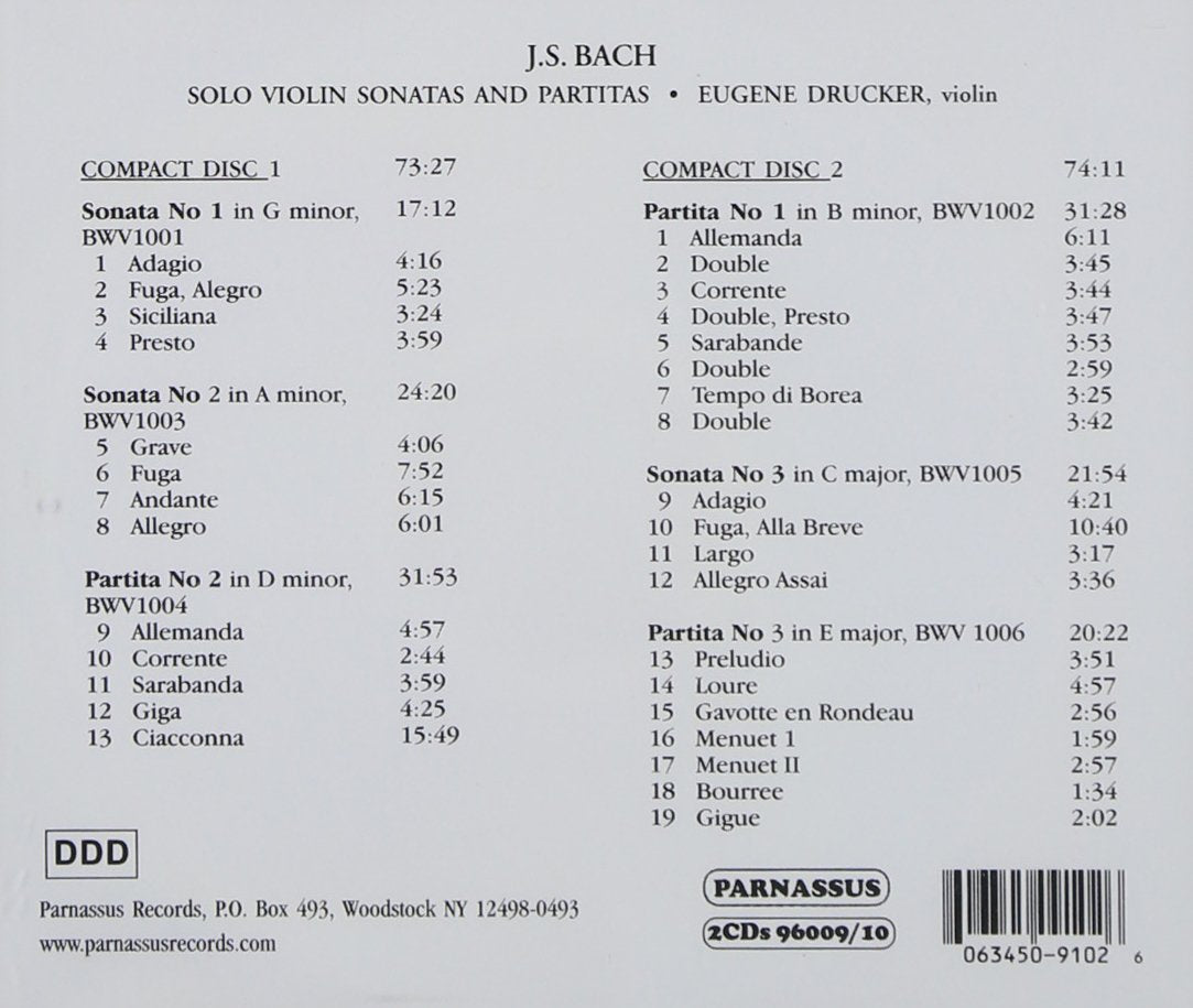 BACH, J.S.: SONATAS & PARTITAS FOR UNACCOMPANIED VIOLIN - EUGENE DRUCKER (2 CDS)