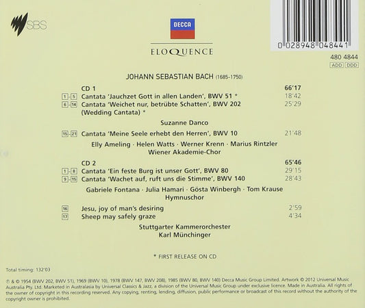 BACH: Cantatas 51, 502, 10, 80 & 140 - Danco; Krause, Winburgh, Stuttgarter Kammerorchester; Karl Munchinger (2CDS)
