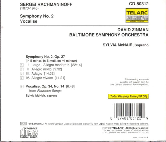 RACHMANINOV: SYMPHONY NO. 2; VOCALISE - McNair, Zinman, Baltimore Symphony