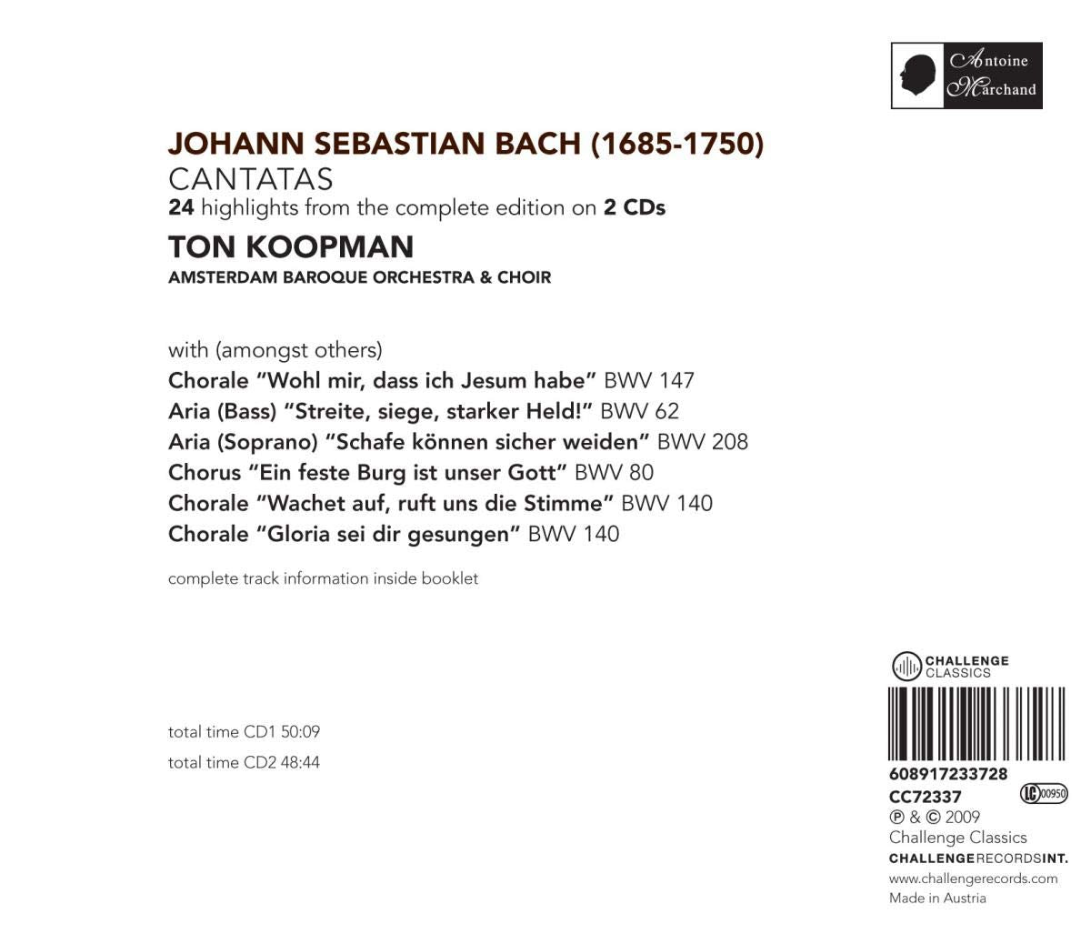 BACH: CANTATAS (24 HIGHLIGHTS from the COMPLETE EDITION) - TON KOOPMAN & AMSTERDAM BAROQUE ORCHESTRA & CHOIR (2 CDS)-