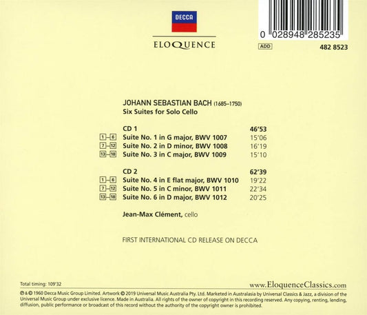 BACH: UNACCOMPANIED CELLO SUITES - JEAN-MAX CLEMENT (2 CDS)
