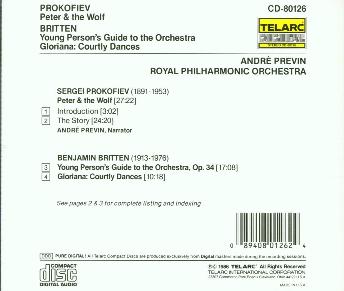 PROKOFIEV: PETER AND THE WOLF; BRITTEN: YOUNG PERSON'S GUIDE TO THE ORCHESTRA - Andre Previn, Royal Philharmonic