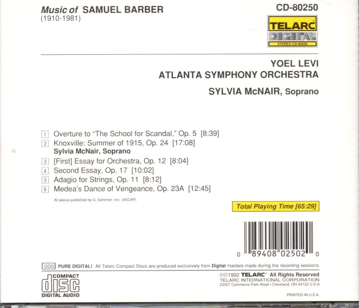 BARBER: KNOXVILLE SUMMER OF 1915; ADAGIO FOR STRINGS & other works for orchestra - Sylvia McNair, Atlanta Symphony Orchestra