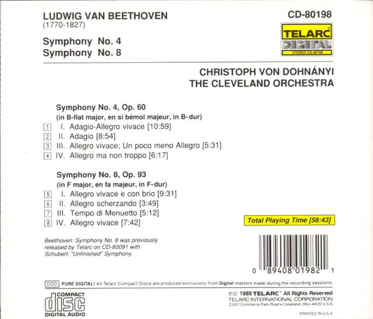 BEETHOVEN: SYMPHONIES NO. 4 & 8 - Dohnanyi, Cleveland Orchestra