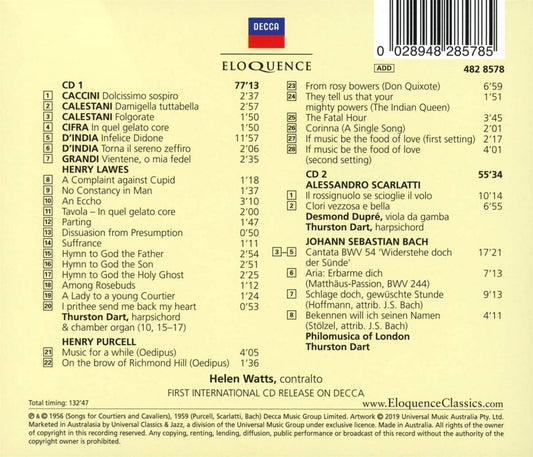 SONGS FOR CAVALIERS AND COURTIERS - HELEN WATTS, THURSTON DART, DESMOND DUPRE(2 CDS)
