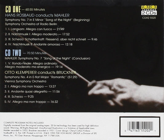 BRUCKNER: SYMPHONY NO. 4; MAHLER: SYMPHONY NO. 7 - KLEMPERER, ROSBAUD (2 CDS)