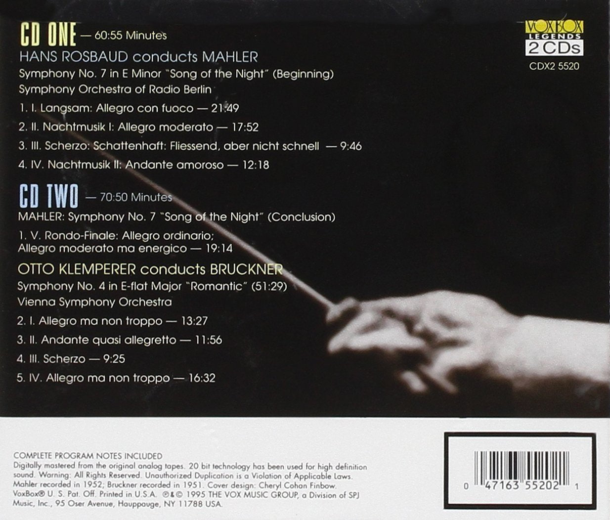 BRUCKNER: SYMPHONY NO. 4; MAHLER: SYMPHONY NO. 7 - KLEMPERER, ROSBAUD (2 CDS)