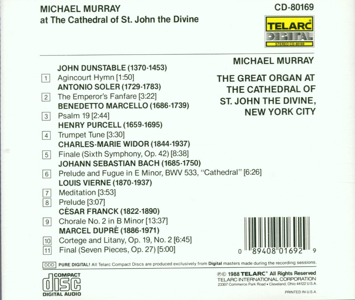 MICHAEL MURRAY at the CATHEDRAL OF ST. JOHN THE DIVINE - BACH/WIDOR/DUPRE/FRANCK: