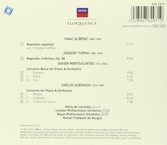 CONCERTOS FROM SPAIN - ALBENIZ, TURINA, MONTSALVAGE, SURINACH - ALICIA DE LARROCHA