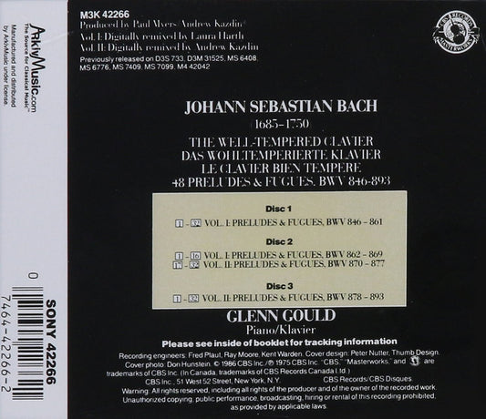 BACH: WELL-TEMPERED CLAVIER, BOOKS 1 & 2 - GLENN GOULD (3 CDS)