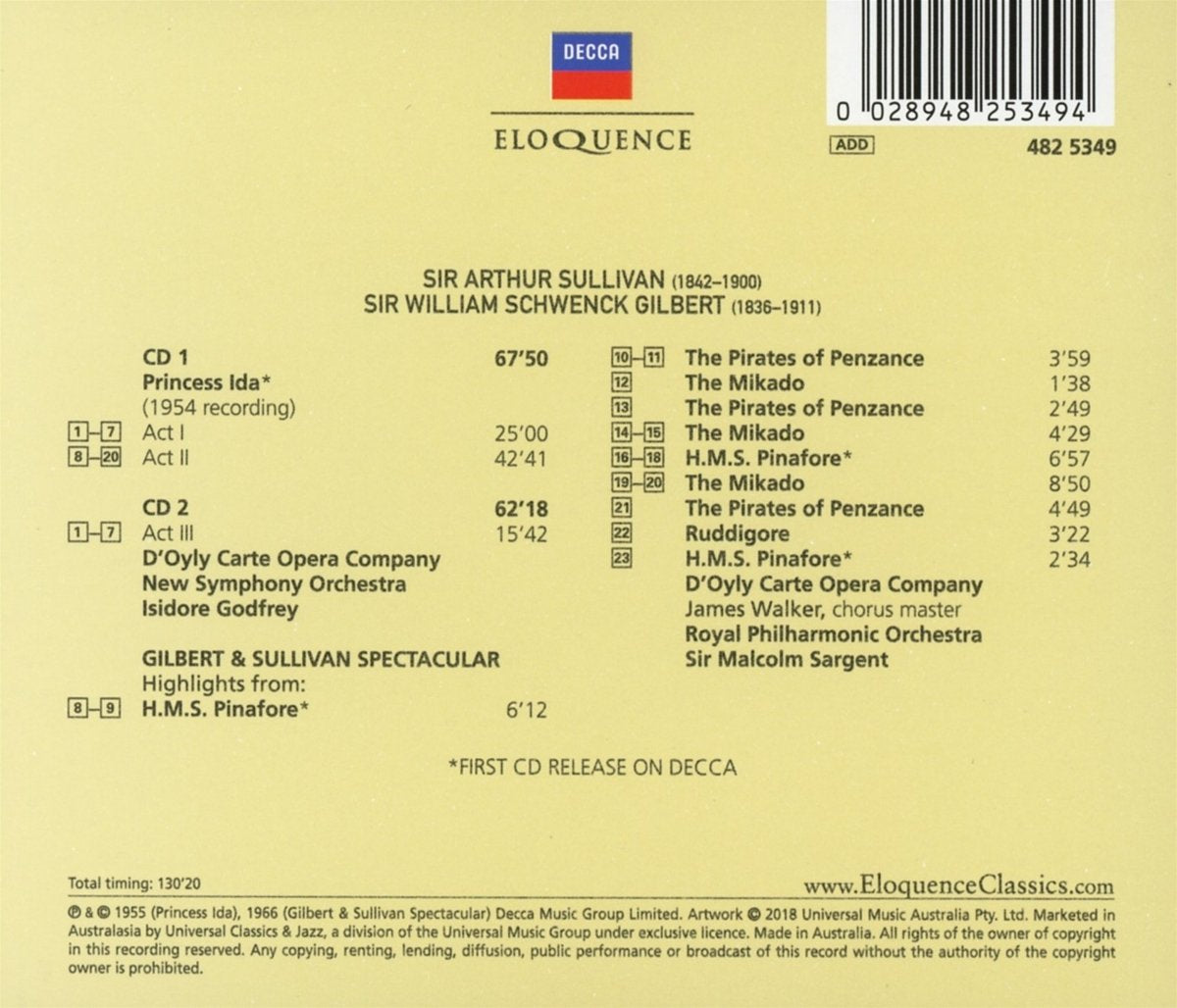 GILBERT & SULLIVAN: PRINCESS IDA; GILBERT & SULLIVAN SPECTACULAR - GODFREY, SARGEANT (2 CDS)