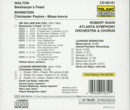 WALTON: BELSHAZZAR'S FEAST; BERNSTEIN: CHICHESTER PSALMS; MISSA BREVIS - Robert Shaw, Atlanta Symphony Orchestra & Chorus
