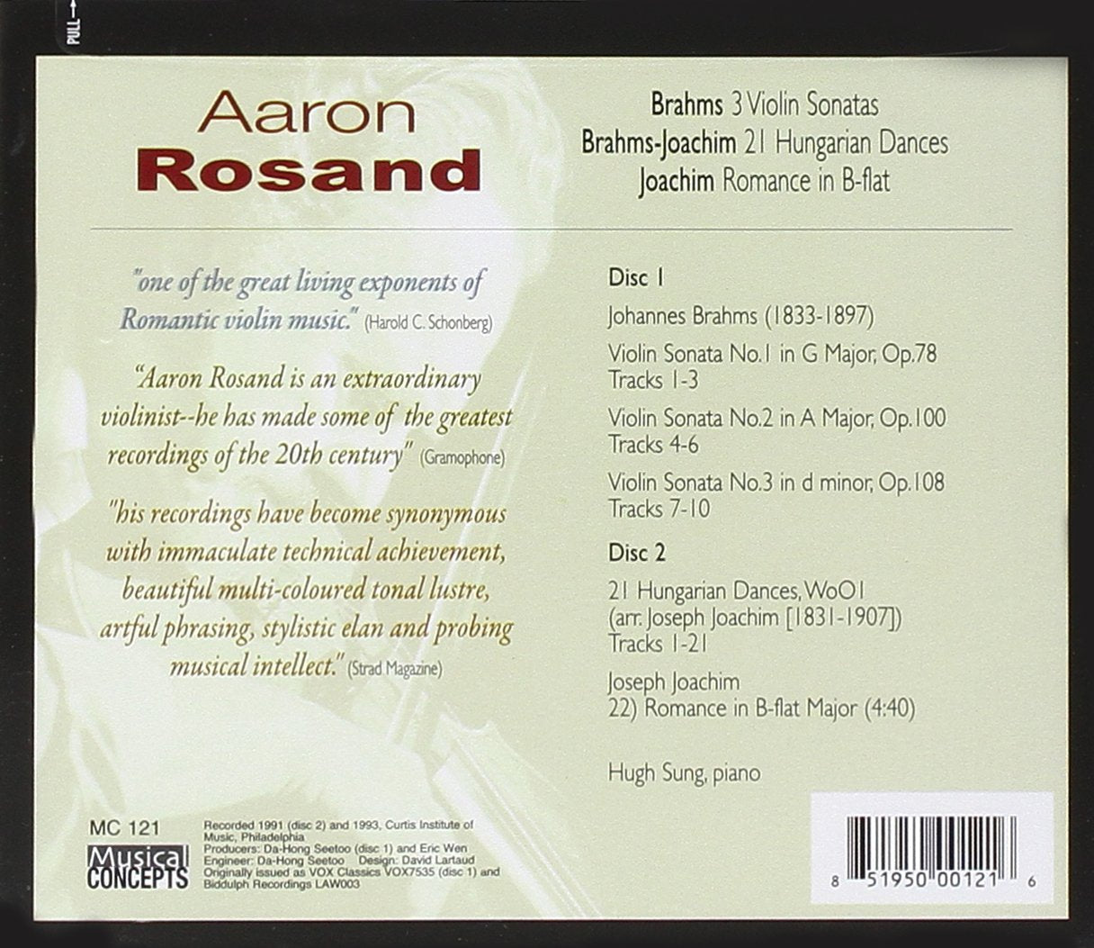 BRAHMS: VIOLIN SONATAS; 21 HUNGARIAN DANCES - ROSAND, SUNG (2 CDS)