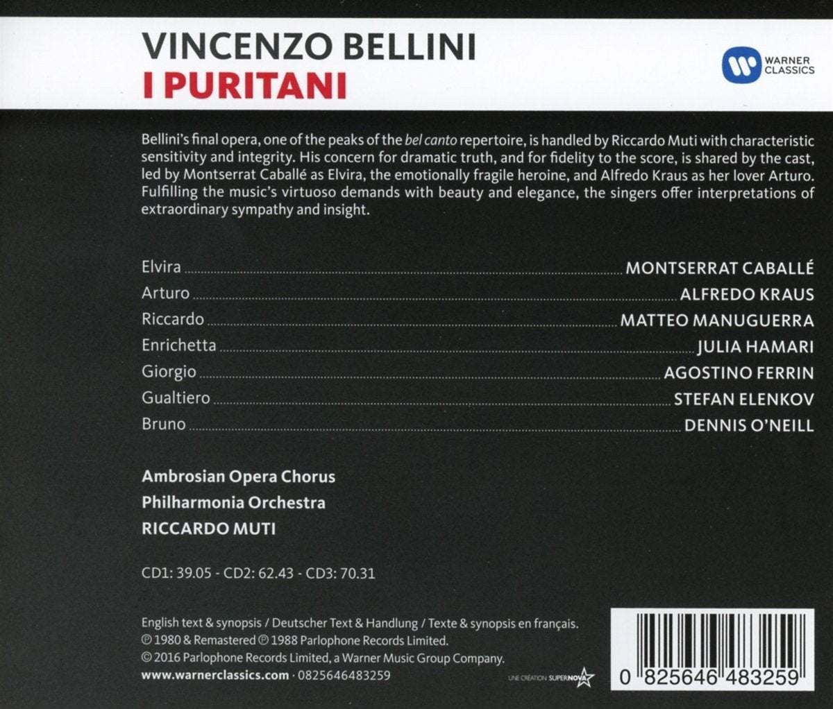Bellini: I Puritani - Caballe, Kraus, Muti (3 CDs)