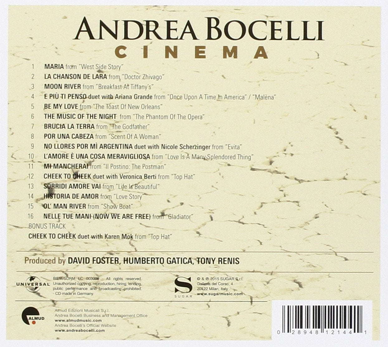 CINEMA: DELUXE EDITION (DLX) (HK): BOCELLI, ANDREA